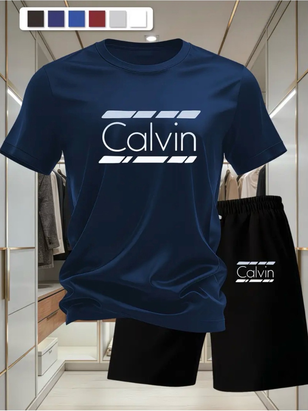 Mens Calvin 2pc TShirt Shorts Outdoor Summer Set NEW XL Clothes Fashion Sports
